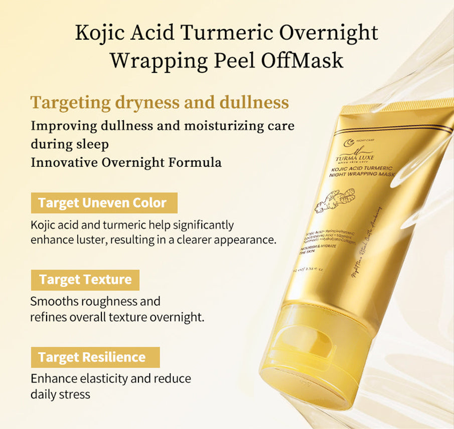 Turma Luxe Kojic Acid Turmeric Overnight Wrapping Peel Off Mask, Night Facial Treatment